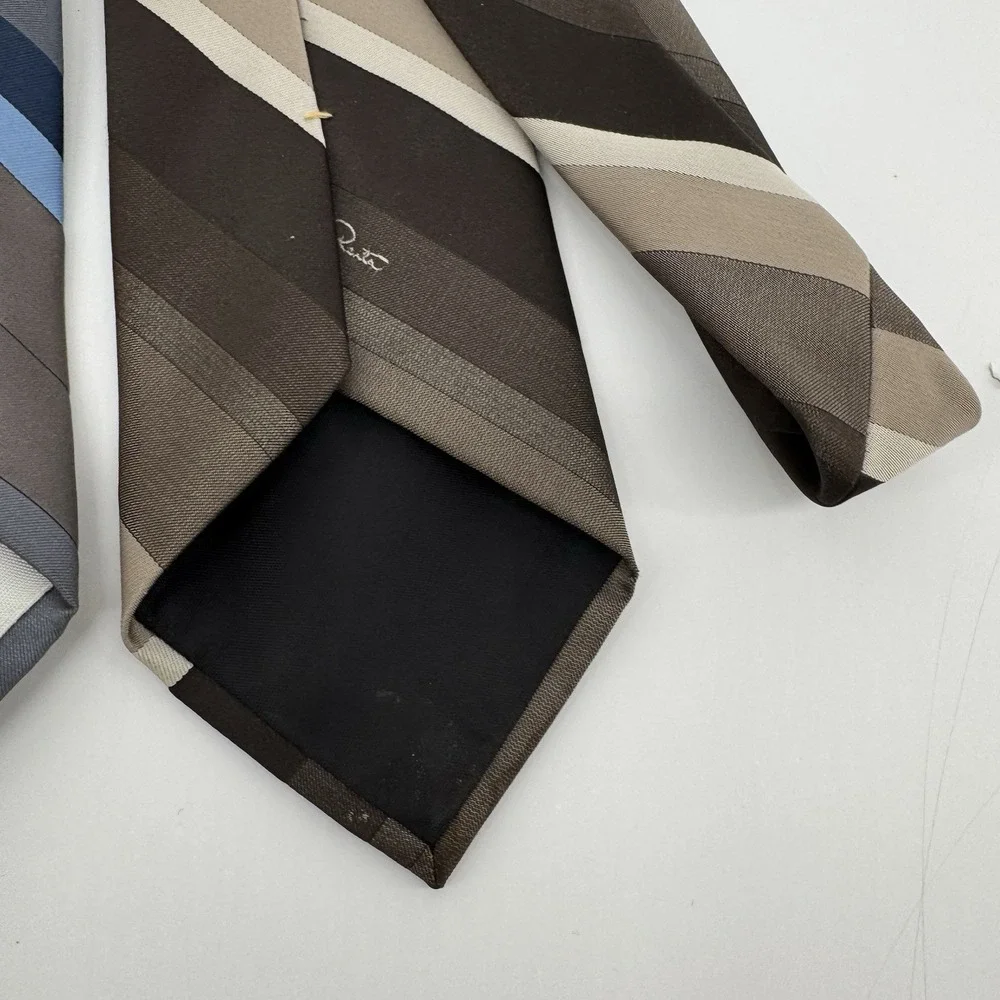 Oscar De La Renta Silk Tie Lot of 3 Striped Brown Red Blue 56